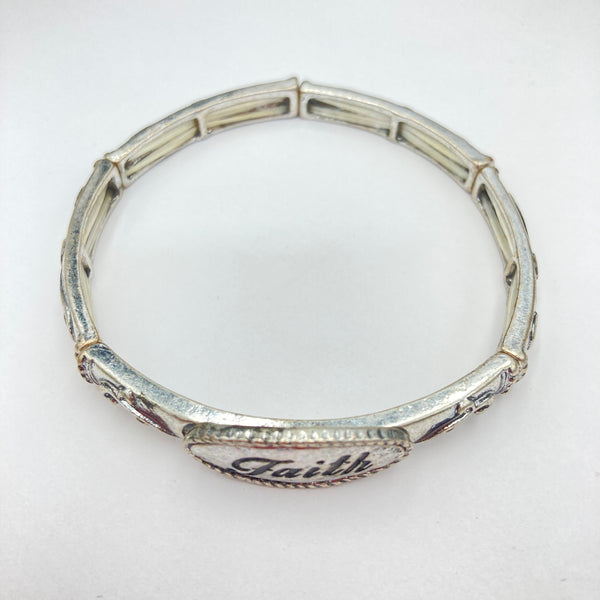 Faith Silver Tone Western Stretch Bangle Bracelet