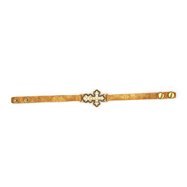 Western Cross Gold Band Snap Bracelet