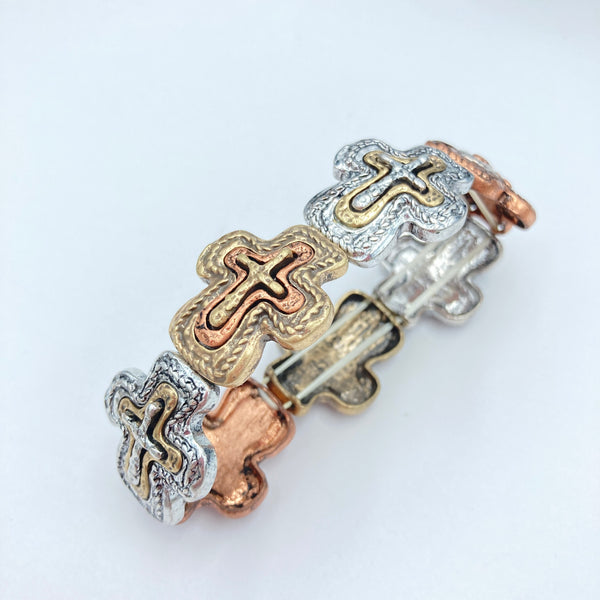 Hammered Cross Western Stretch Bracelet