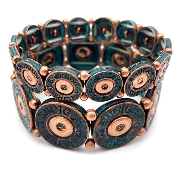 Bronze Patina Shotgun 12 Gauge Bullet Shell Stretch Bracelet