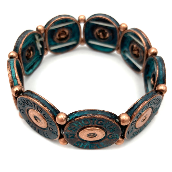 Bronze Patina Shotgun 12 Gauge Bullet Shell Stretch Bracelet