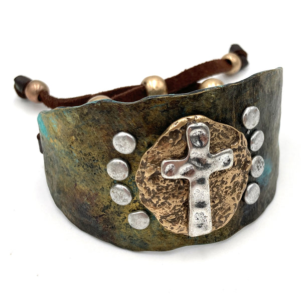 Hammered Cross Western Bracelet Cuff