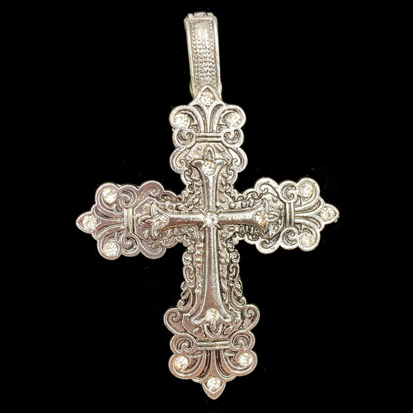 Silver Vintage Western Rhinestone Cross Magnetic Pendant