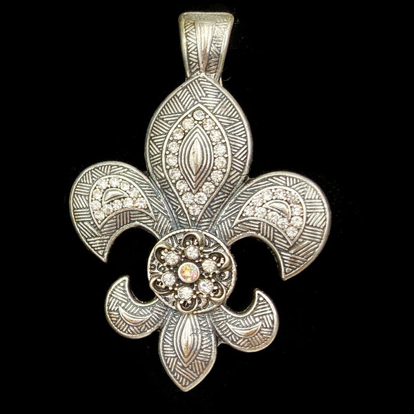 Fleur De Lis Western Rhinestone Turquoise Magnetic Pendant