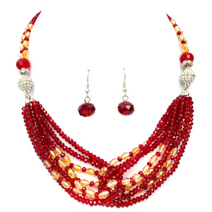 Crystal Princess Necklace with Earrings in Velvet Red Orange