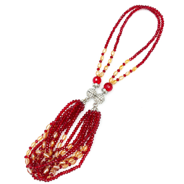 Crystal Princess Necklace with Earrings in Velvet Red Orange