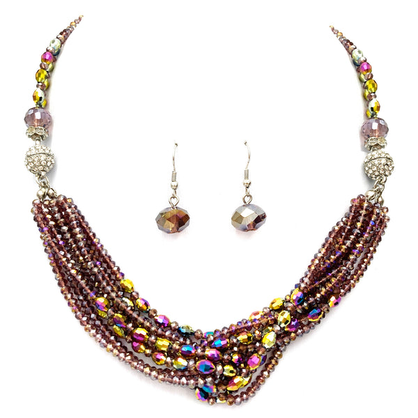 Crystal Princess Necklace with Earrings in Iridescent Purple