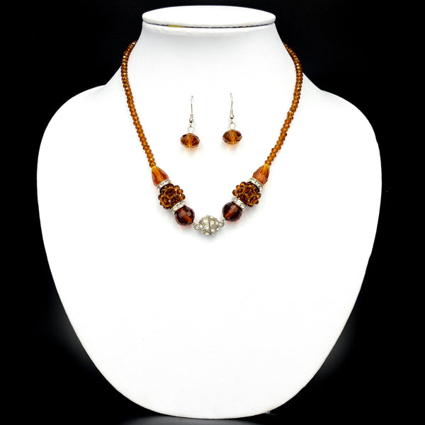 Teardrop Crystal Two Piece Opera Necklace Earrings Topaz Brown