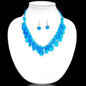 Teardrop Crystal Two Piece Opera Necklace Earrings Sky Blue