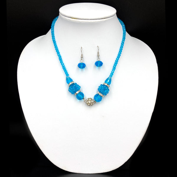 Teardrop Crystal Two Piece Opera Necklace Earrings Sky Blue