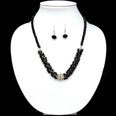 Crystal Two Piece Opera Necklace Earrings Evening Black