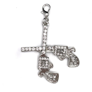 Gun Pistol Rhinestone Crystal Charm with Lobster Hook