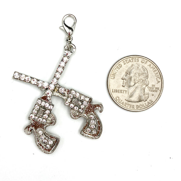 Gun Pistol Rhinestone Crystal Charm with Lobster Hook