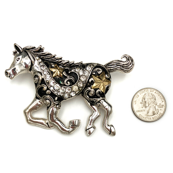 Western Horse Golden Star Rhinestone Magnetic Pendant