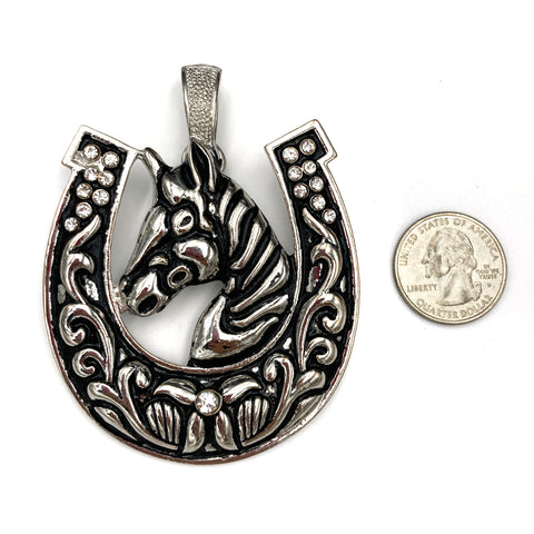 Horse Rhinestone Western Floral Magnetic Pendant