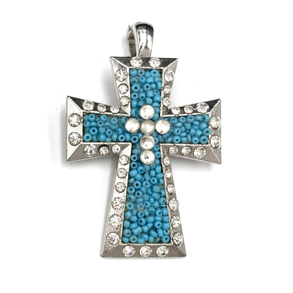 Beaded Crystal Cross Magnetic Pendant