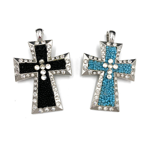 Beaded Crystal Cross Magnetic Pendant