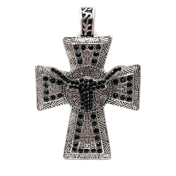 Longhorn Black Rhinestone Cross Magnetic Pendant