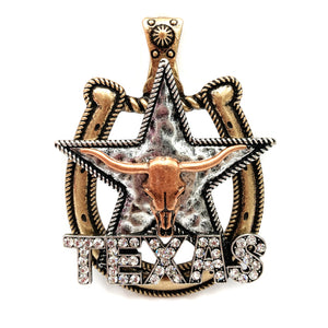 Longhorn Texas Star Horseshoe Western Rhinestone Magnetic Pendant