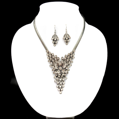 Silver Rhinestone Crystal Flower Necklace