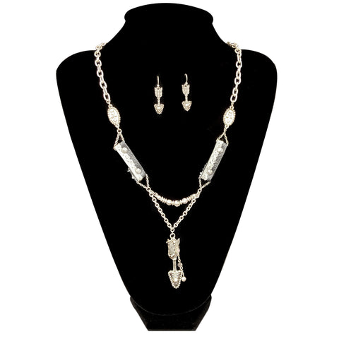 Arrow Fearless Lace Rustic Long Necklace with Earrings