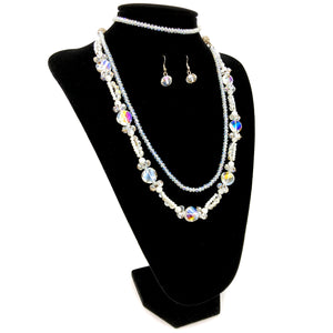 Majestic Glass Crystal Flower Two Piece Opera Necklace Earrings Set