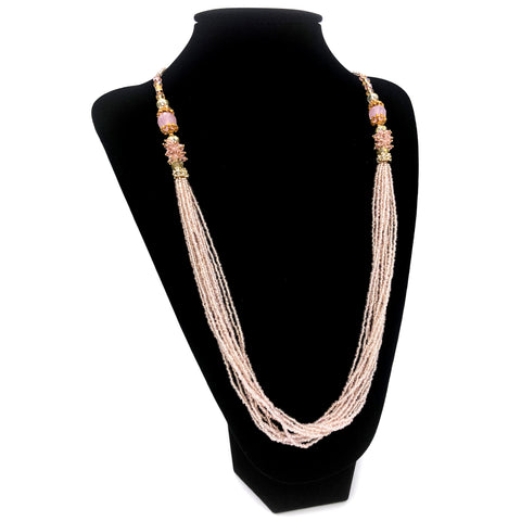 Multi-stranded Seed Bead Crystal Long 17" Necklace