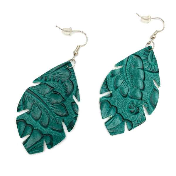 Leather Print Leaf Drop Earrings