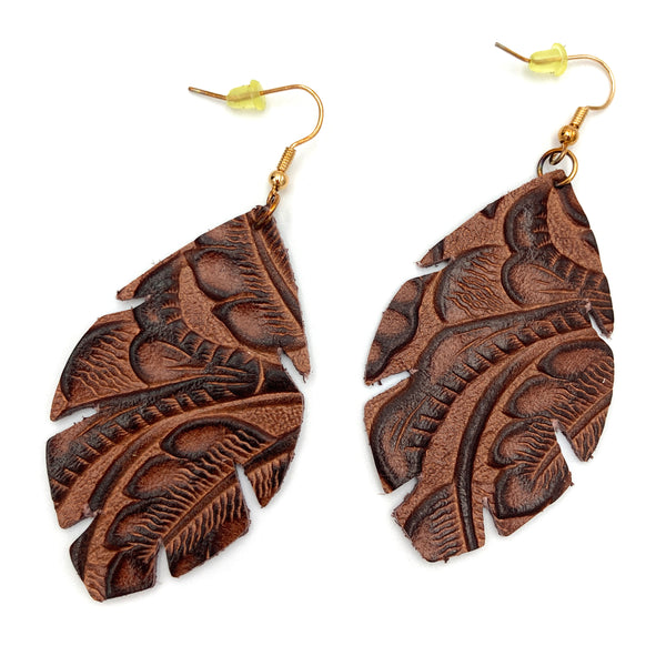 Leather Print Leaf Drop Earrings