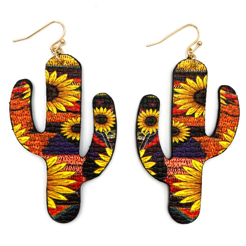 Cactus Shape Sunflower Print Earrings