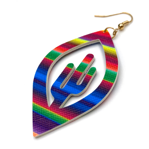 Serape Rainbow Cactus Earring