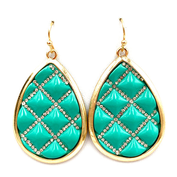 Turquoise Gold Rhinestone Crystal Earring