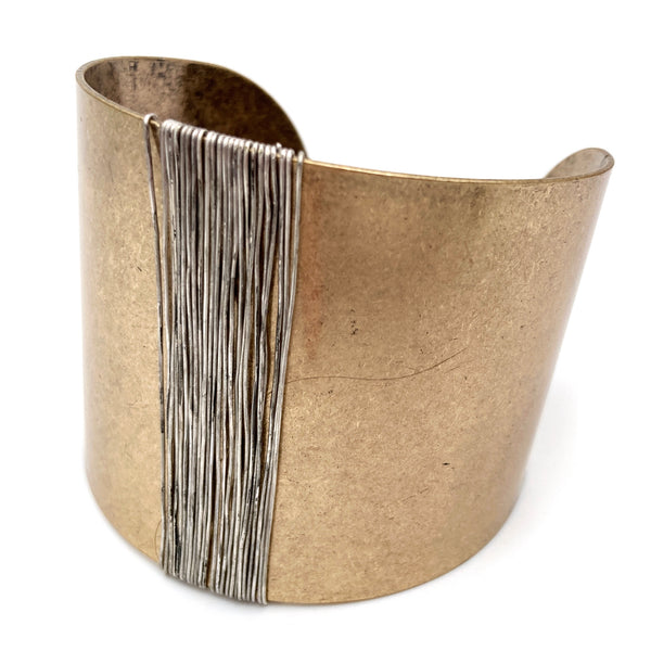 Gold Silver Wire Wide Cuff