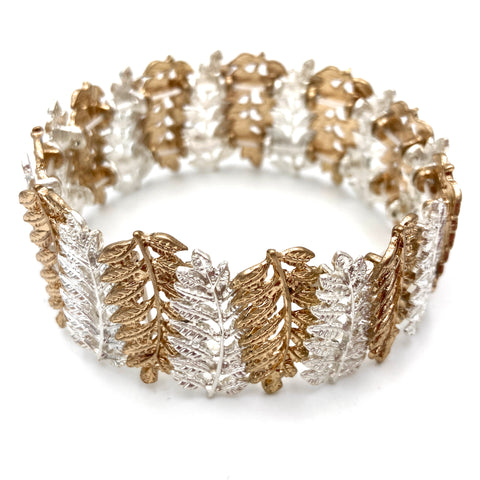 Silver Gold Plant Leaf Stretch Bracelet