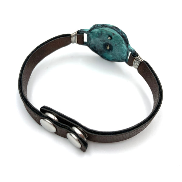 Concho Cross Patina Turquoise Band Snap Bracelet