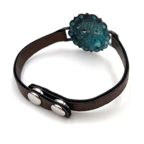 Concho Cross Patina Turquoise Band Snap Bracelet