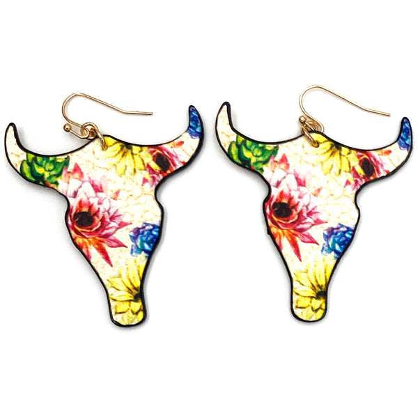 Longhorn Flower Print Hook Earrings