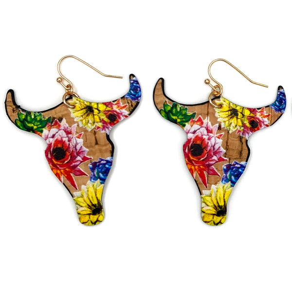 Longhorn Flower Print Hook Earrings