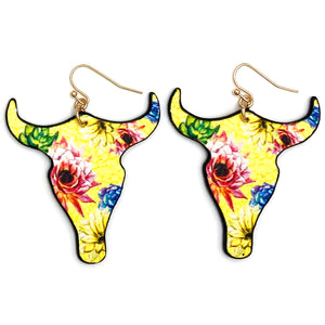 Longhorn Flower Print Hook Earrings