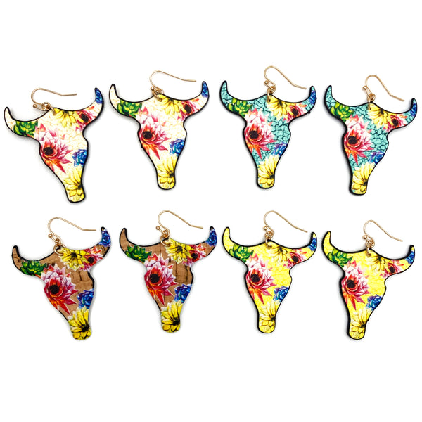 Longhorn Flower Print Hook Earrings