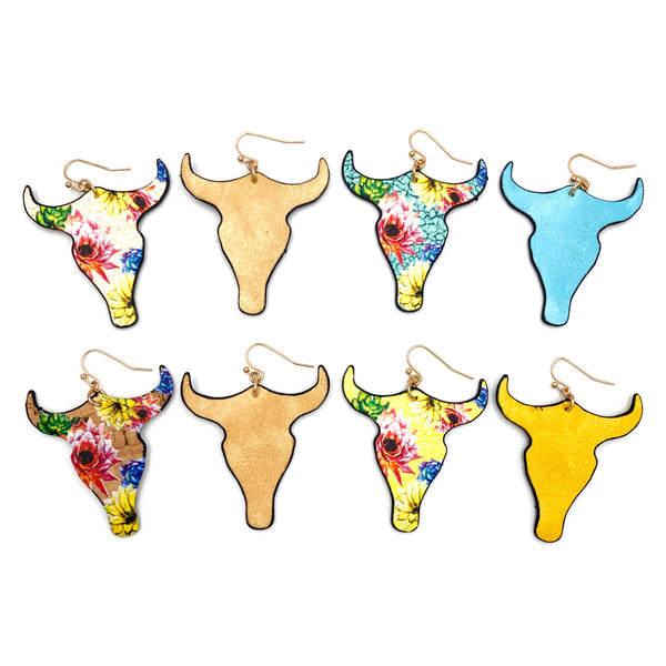 Longhorn Flower Print Hook Earrings