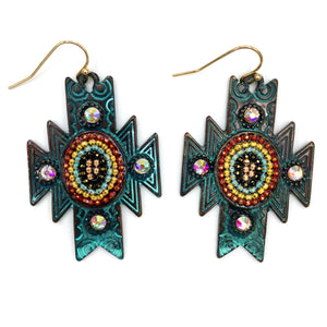 Aztec Tribal Shape Patina Bead Earring