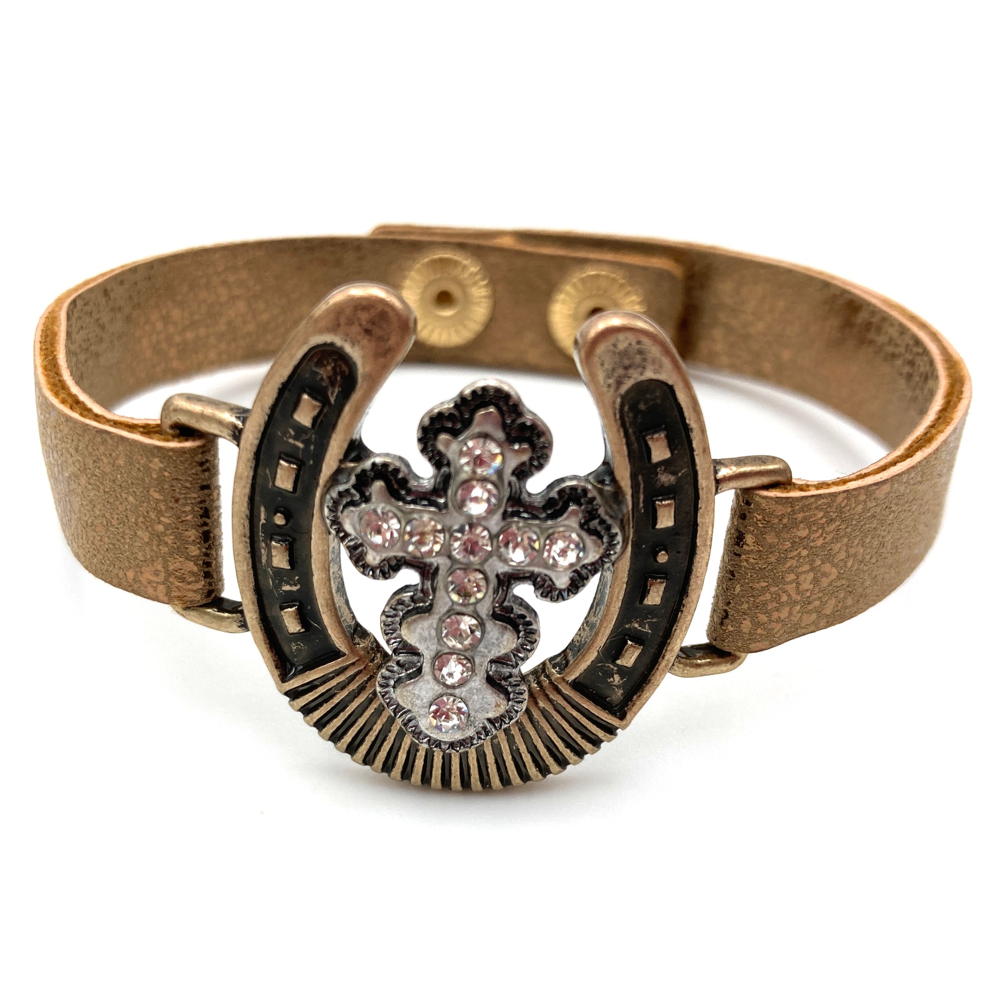 Horseshoe Cross Rhinestone Western Strap Band Bracelet