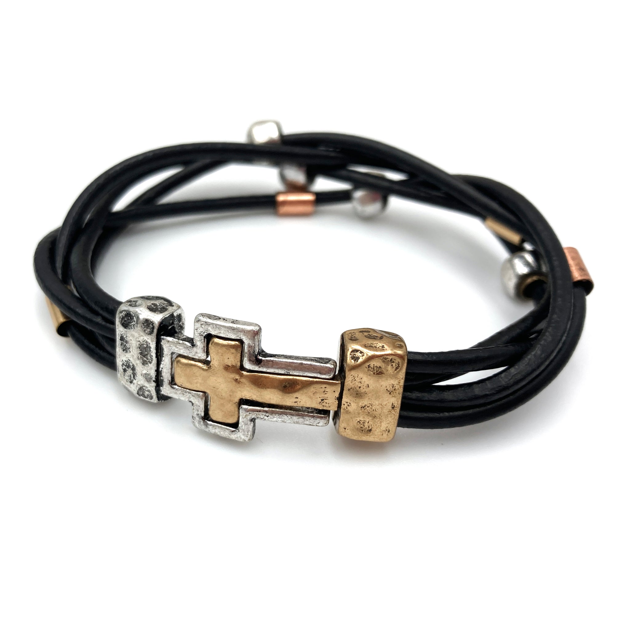 Multi Strand Cross Charm Clasp Bracelet