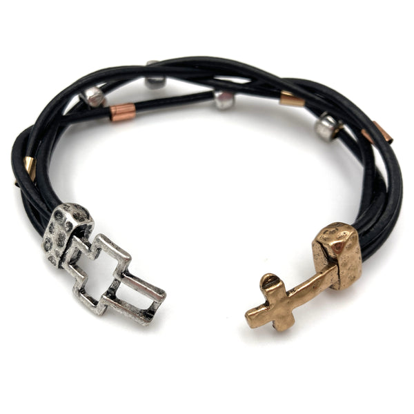 Multi Strand Cross Charm Clasp Bracelet