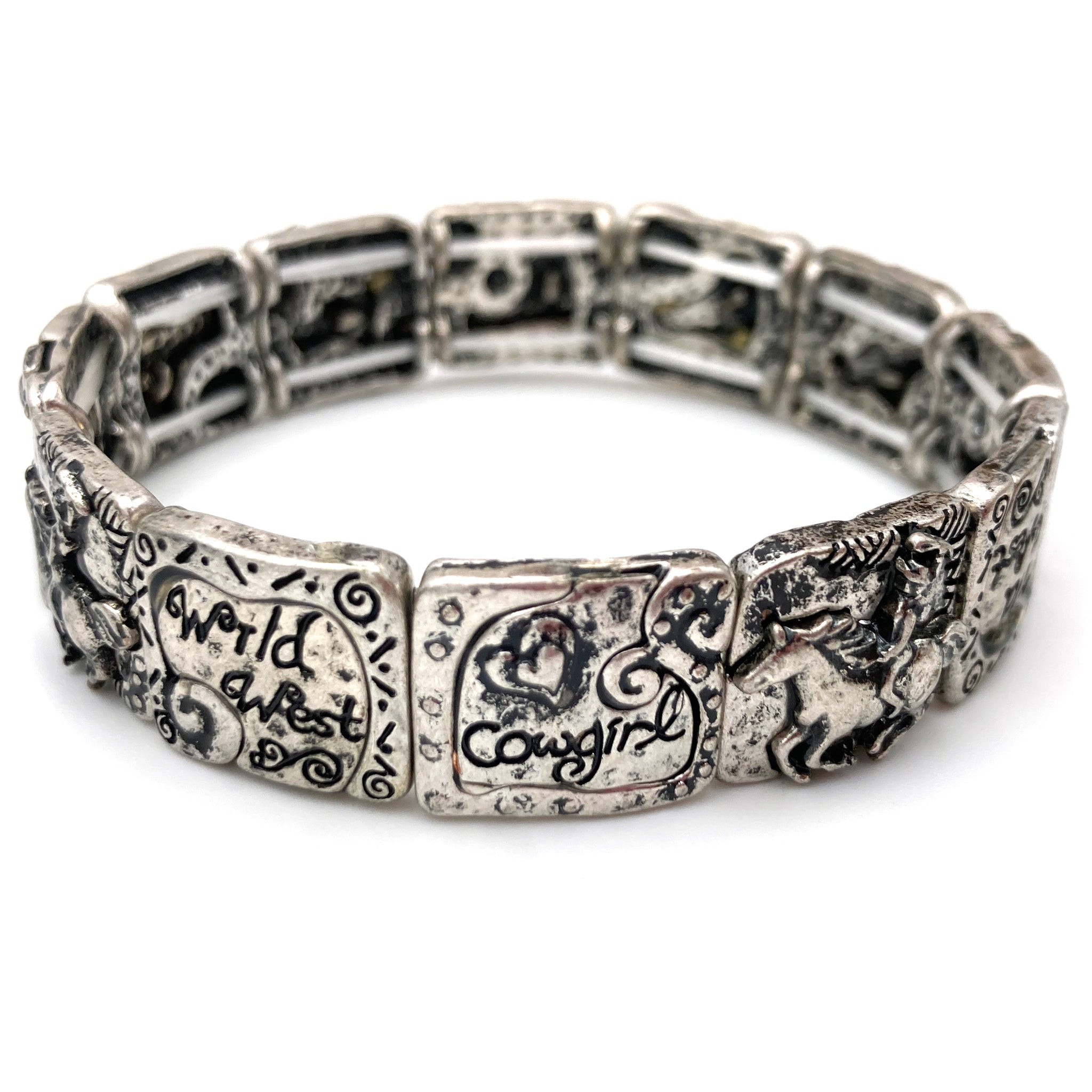 Wild West Horse Cowgirl Silver Stretch Bracelet