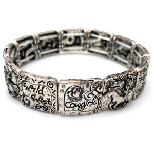 Wild West Horse Cowgirl Silver Stretch Bracelet