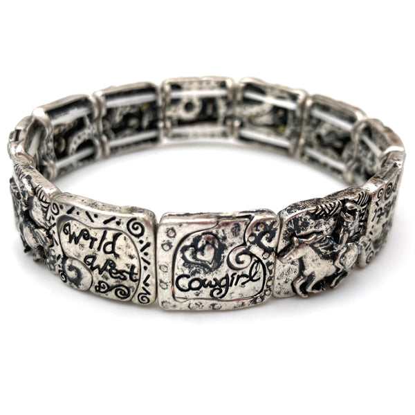 Wild West Horse Cowgirl Silver Stretch Bracelet