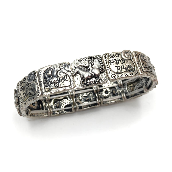 Wild West Horse Cowgirl Silver Stretch Bracelet