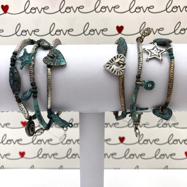 Vintage Love Star Heart Three Stretch Bracelets in One